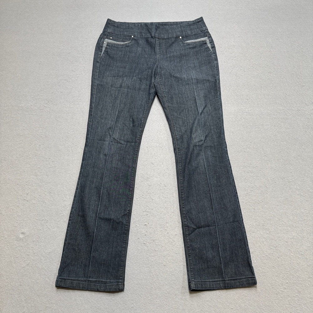 Point Zero Jeans Women's 8 Black Denim Dark Wash Bootcut Relaxed Fit Pull On